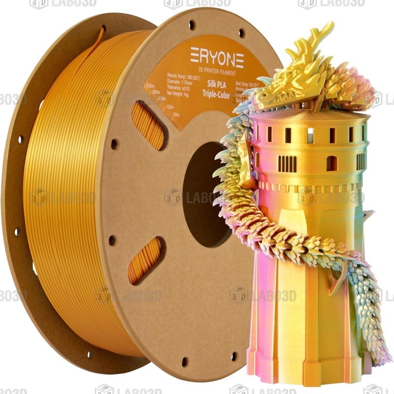 Eryone - PLA Silk Triple-Color - Vert Bijou & Orange rouge & Or (Jewel Green & Orange Red & Gold) - 1.75mm - 1 Kg Eryone - PLA Silk Triple-Color - Vert Bijou & Orange rouge & Or (Jewel Green & Orange Red & Gold) - 1.75mm - 1 Kg