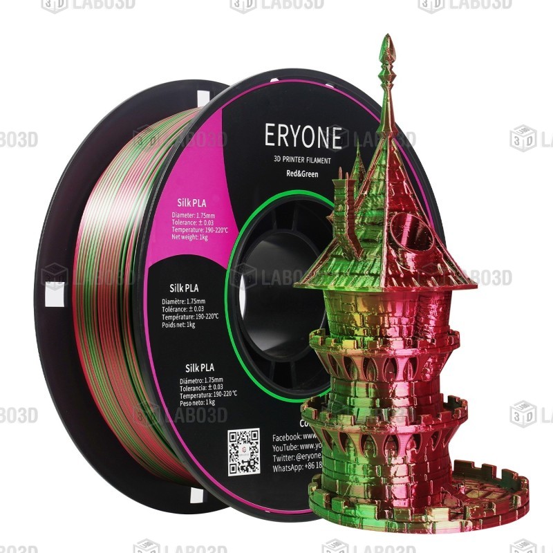Eryone - PLA Silk Dual-Color - Rouge & Vert (Red & Green) - 1.75mm - 1 Kg Eryone - PLA Silk Dual-Color - Rouge & Vert (Red & Green) - 1.75mm - 1 Kg
