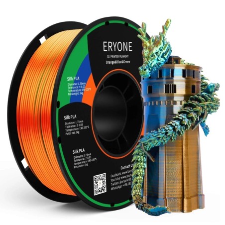 Eryone - PLA Silk Triple-Color - Orange & bleu & Vert (Orange & Blue & Green) - 1.75mm - 1 Kg