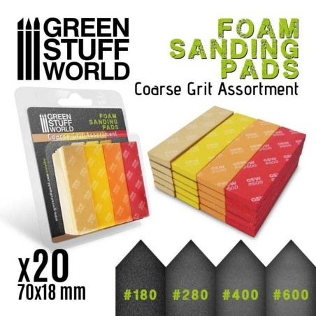 Green Stuff World - Foam Sanding Pads - COARSE GRIT ASSORTMENT x20 - 10977
