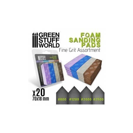 Green Stuff World - Eponge de Ponçage Flexible - Assortiment de Fin Grain x20 - 10976