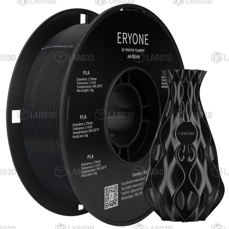 Eryone - PLA Standard - Jet Black - 1.75mm - 1 Kg Eryone - PLA Standard - Jet Black - 1.75mm - 1 Kg