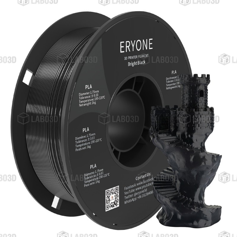 Eryone - PLA Standard - Bright Black - 1.75mm - 1 Kg Eryone - PLA Standard - Bright Black - 1.75mm - 1 Kg